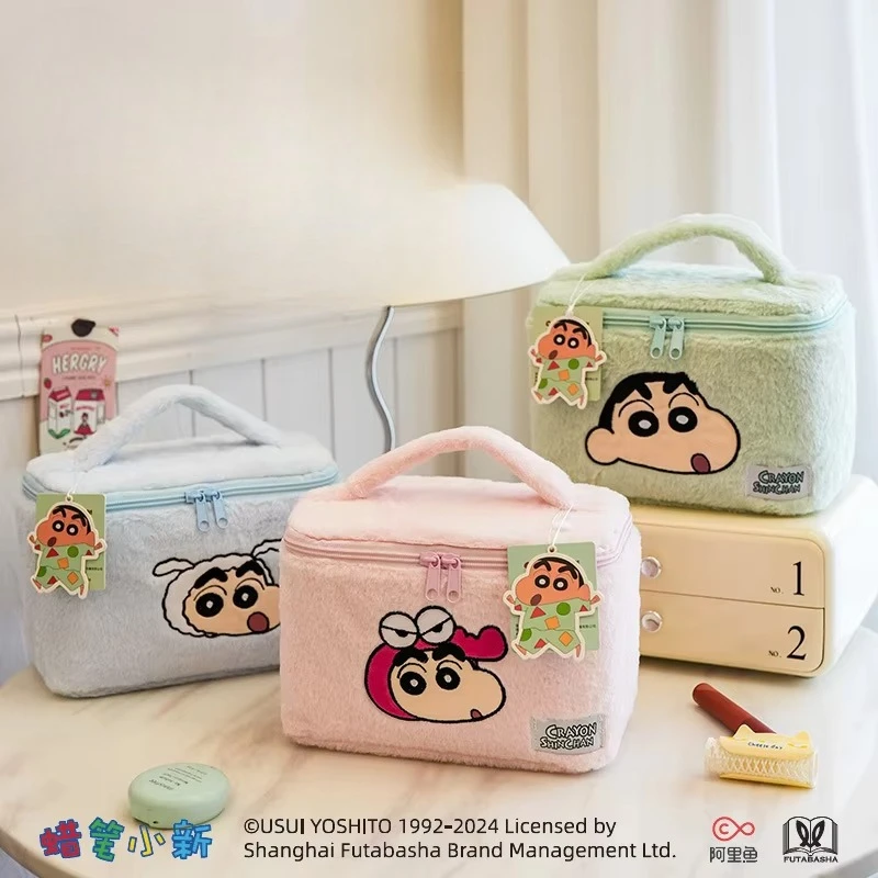 Crayon Shin-chan Plush Cosmetic Bags Cute Cartoon High-capacity Makeup Case Travel Storage Bag Kawaii Make Up Pouch Purses
