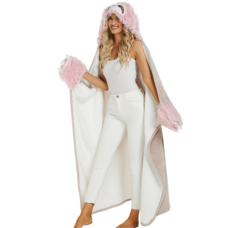 152X125Cm Pink Sloth Hooded Blanket Oversized Wearable Plush Shawl Blankets with Pocket Cartoon Animal Soft Beach Towel Bathrobe