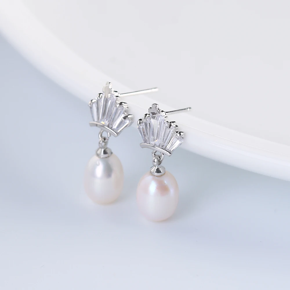 Pearl Stud Earrings Set White Freshwater Pearl Drop Earring With Sparkling Crystal Decoration Women's Stud Earrings Girls Birth