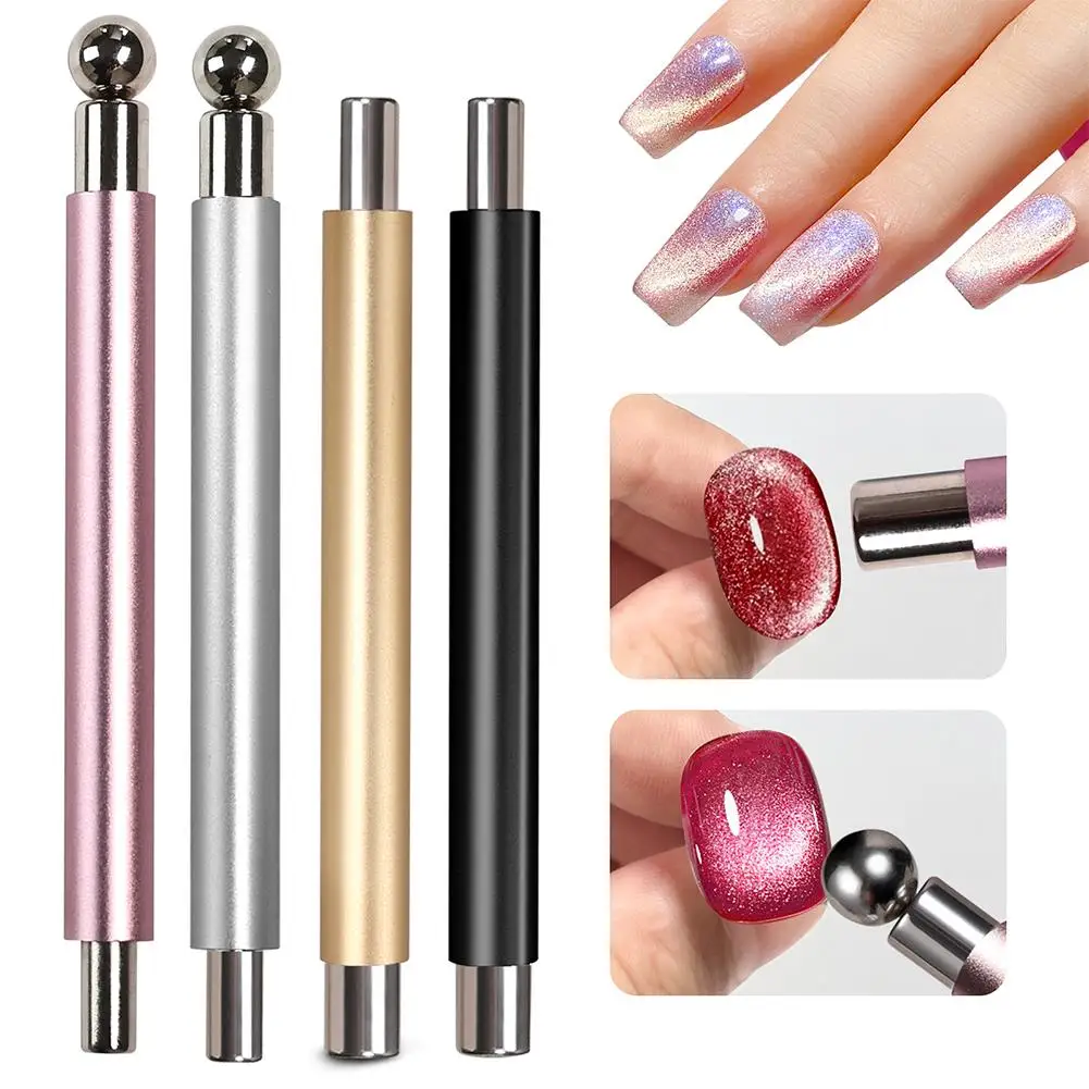 1 pz strumento magnetico per unghie a doppia testa occhio di gatto sfera magnetica manico in alluminio gel per unghie francese cilindrico nail art bastone magnetico per unghie