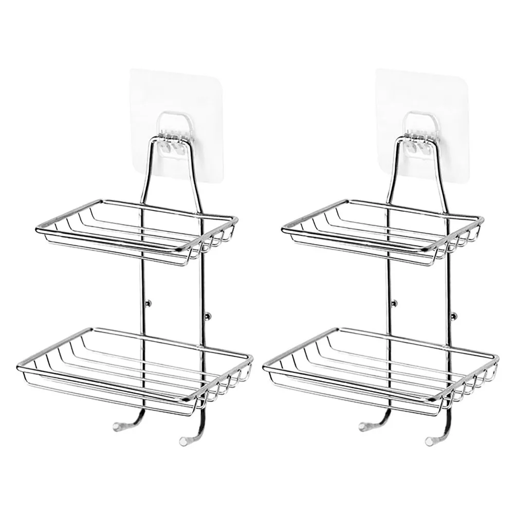 

2Pcs Stainless Steel Wall Mounted Soap Dish Organizer for Bathroom Kitchen Bar Holder No Drill Installation Soap Container Tray