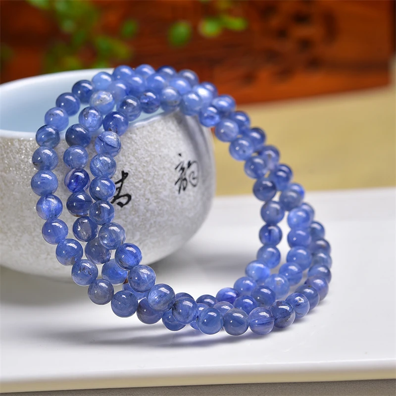 

5.6MM Natural Kyanite Triple Circle Bracelet Fashion Crystal Jewelry Bangle For Women Healing Fengshui Holiday Gift 1pcs