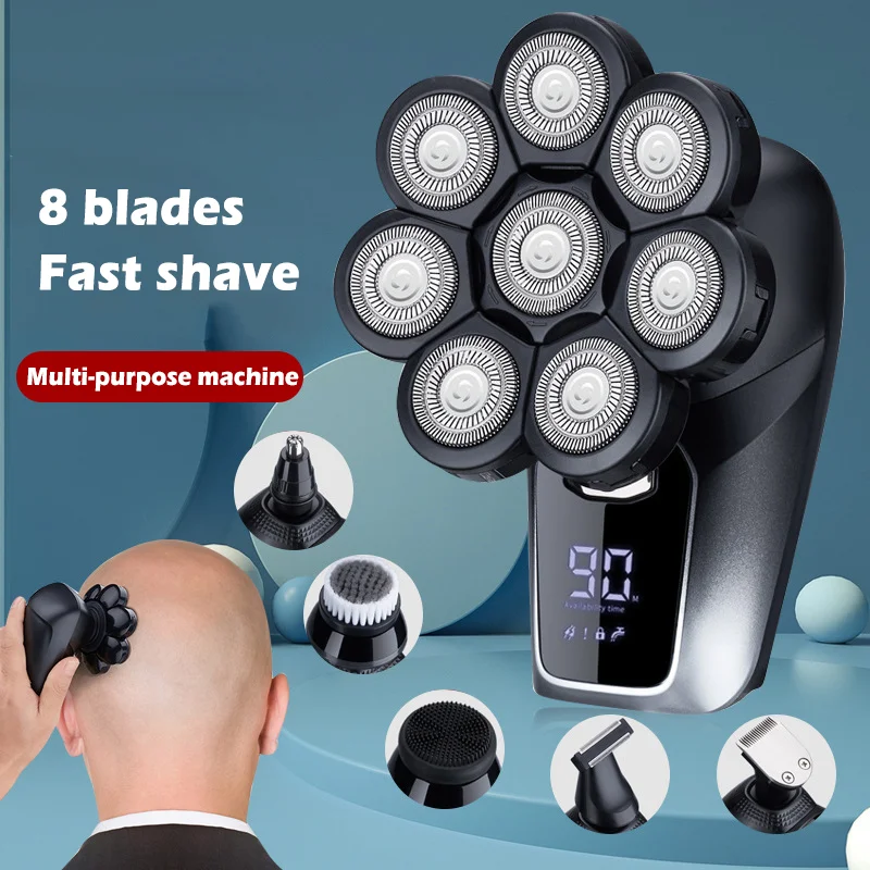 

8-blade Electric Shaver Six-in-one Hair Clipper Shaved Oil Head Machine Hair Trimmer Washed Digital Display Razor Trimmer