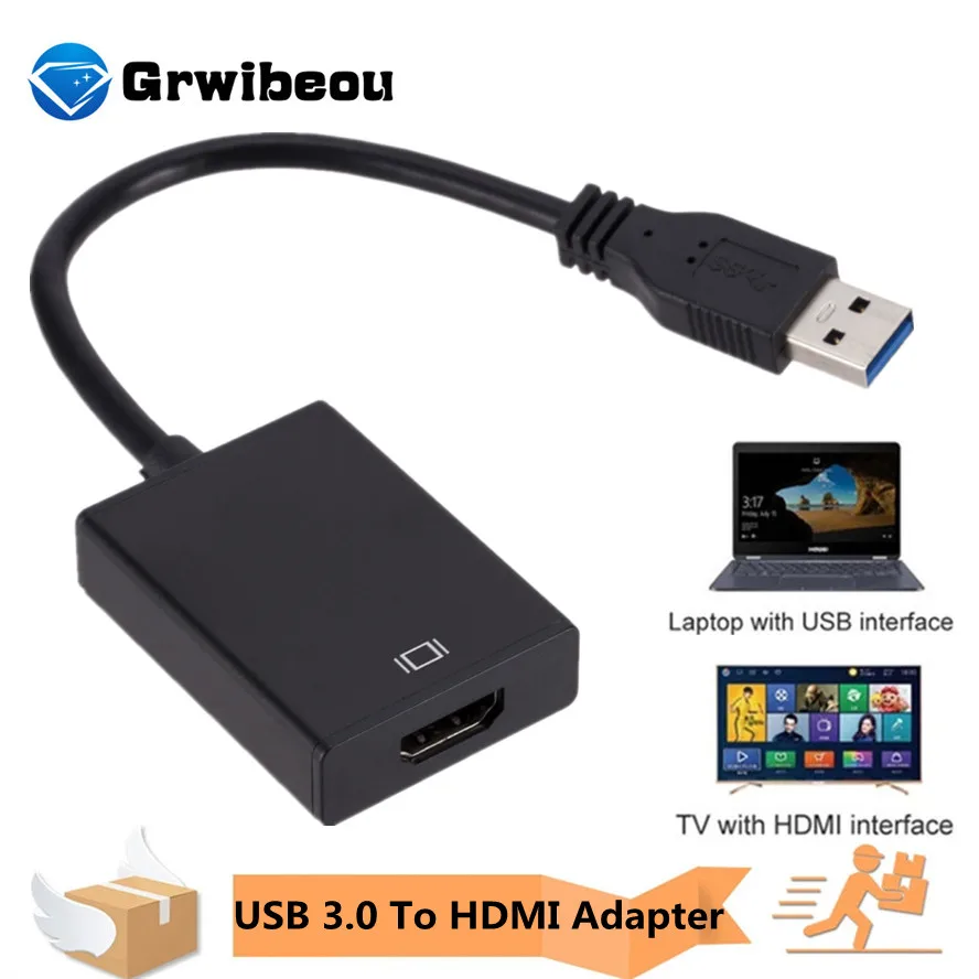 

GRWIBEOU USB 3.0 to HDMI-Compatible Converter 1080P Audio Video Adapter Converter For Windows PC Laptop Projector HDTV MacBook