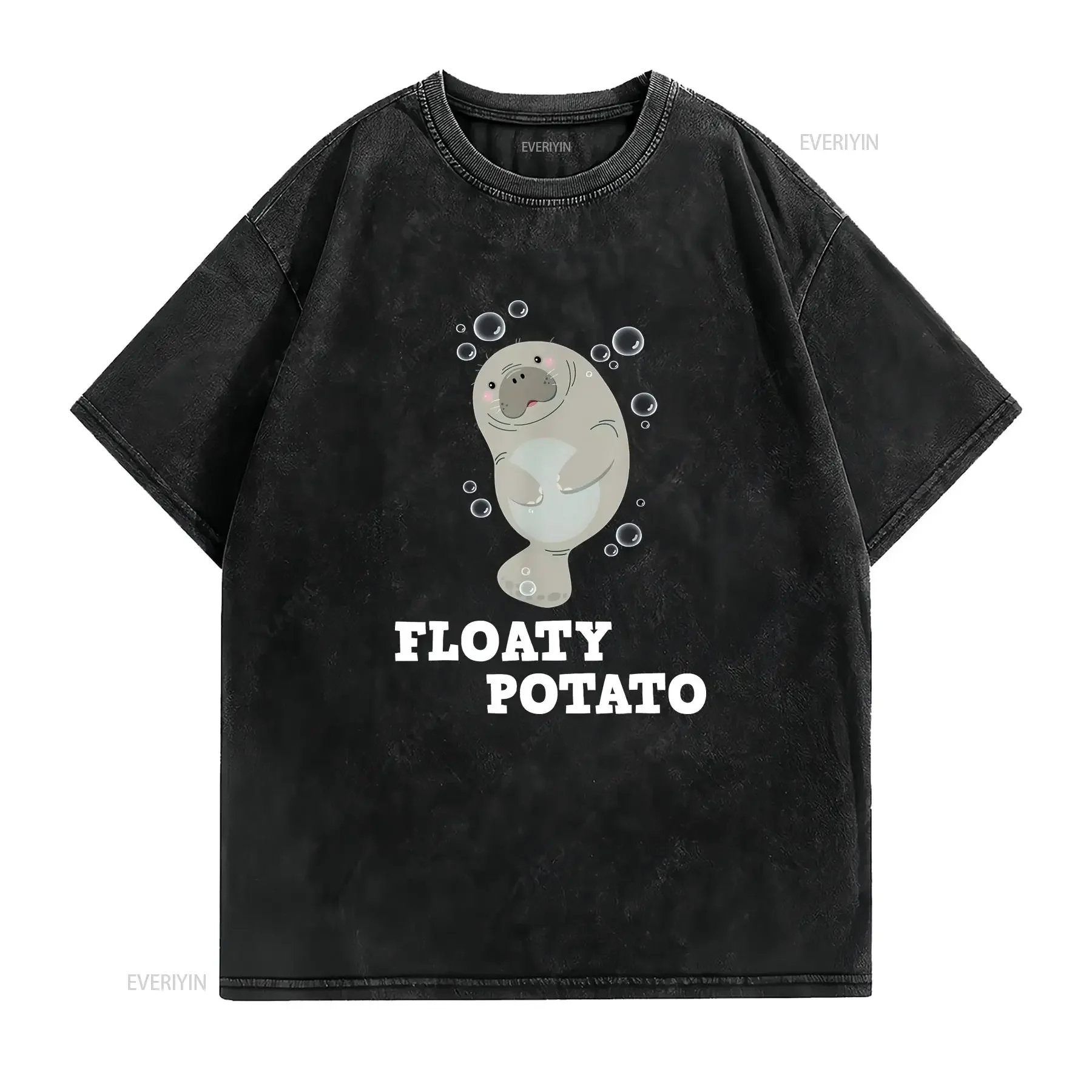 Floaty Potato Manatee Sea Animal Lover Marine Biologist T Shirt long or short sleeves vintage Washed Stylish Unisex graphic