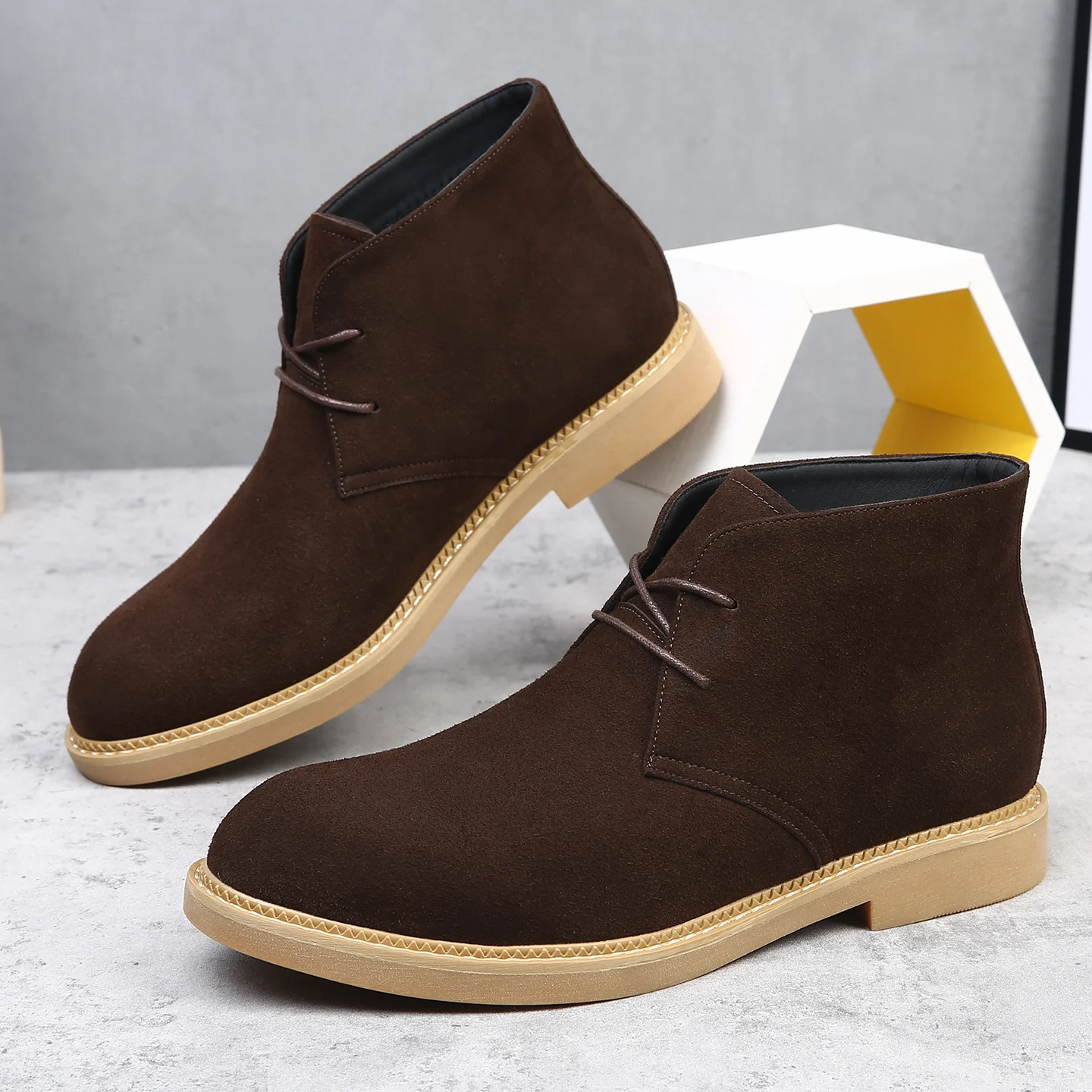

Large Size Men's Casual High Top Boots with Bule Flip Leather Lace-Up Boots for Daily Wear Summer Low Heel Rubber Sole