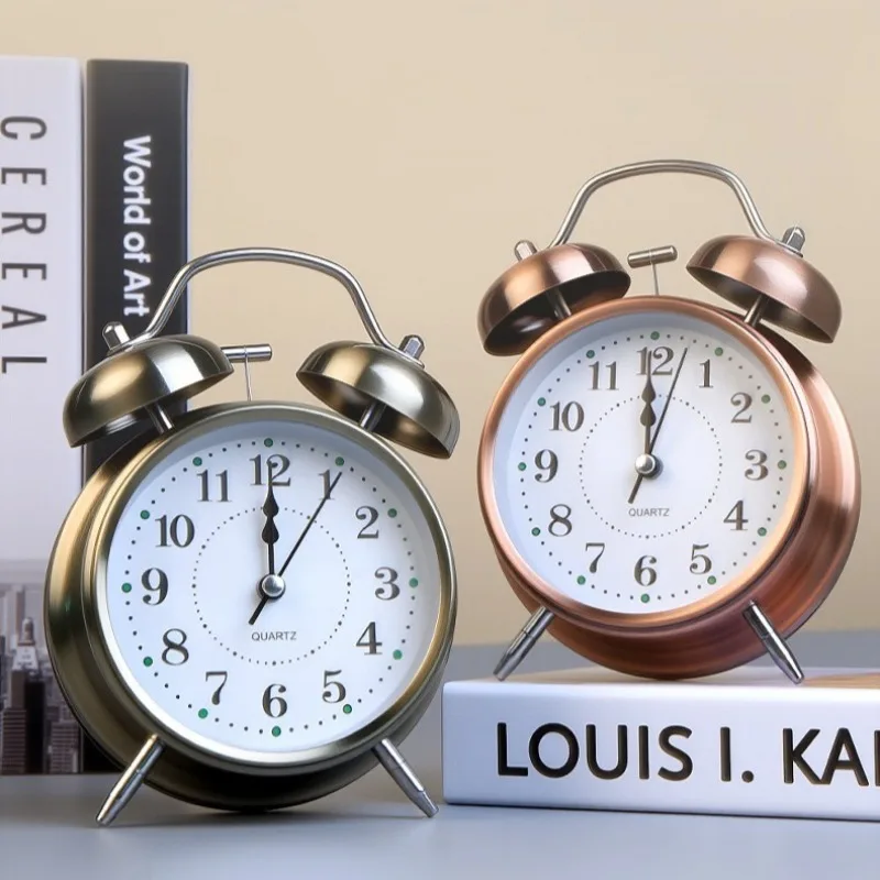 

Nordic Metal Pointer Alarm Clock Big Ringtone Student Wake-up Alarm Watch Electroplating Shell Bedroom Bedside Decorative Clock
