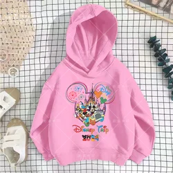 Children Top Caricature Kawaii Vacation Clothes Hoodie Minnie Mouse Girl Boy Disney Fashion Disneyland Trip Cartoons 2024 Disney