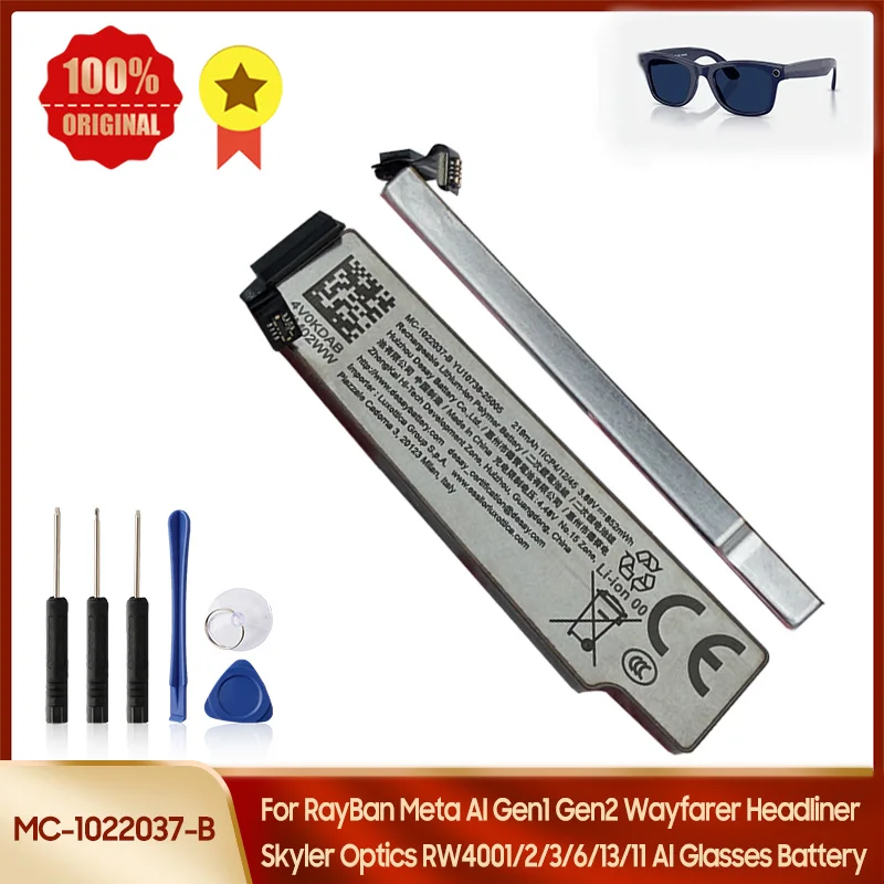 MC-1022037-B For RayBan Meta AI Gen1 Gen2 Wayfarer Headliner Skyler Optics RW4001/2/3/6/13/11 AI Glasses Replacement Battery