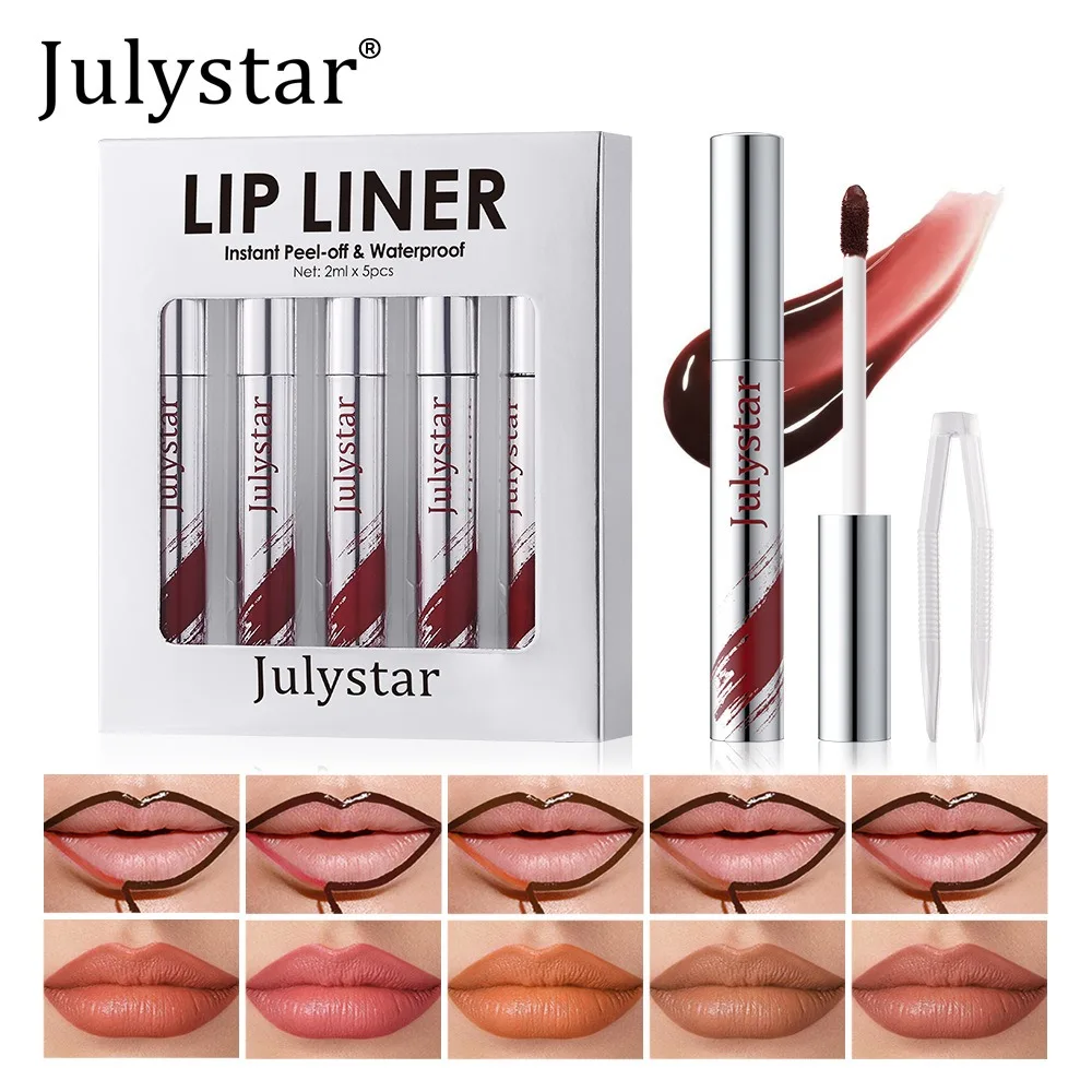 5 ชิ้น/เซ็ตการฉีกขาด Lipgloss Peel Off Lip Liner Tattoo Waterproof Matte Lip Glaze สีน้ําตาล Contour Non-stick Liquid ลิปสติกเครื่องสําอาง