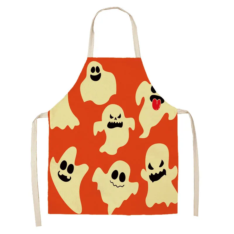 Halloween Collection Linen Apron Hot Sale Horror Skull Pumpkin Hanging Neck Men and Women Decorative Kitchen Antifouling Bib