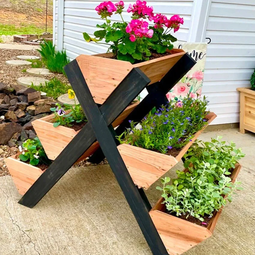 Wooden3 Tiers Raised Beds Kit For Flower Vertical Raised Freestanding Garden Bed With Legs Garden Raised Garden Bed Planter Box