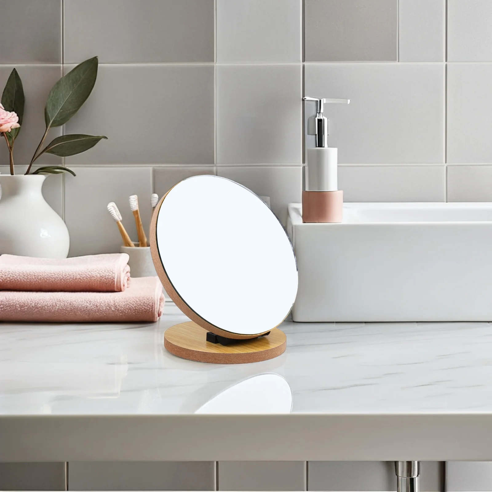 1 قطعة مرآة ماكياج قابلة للتدوير قابلة للطي البيج الكرتون مرآة سطح المكتب الزخرفية لغرفة النوم الحمام الاستخدام المنزلي