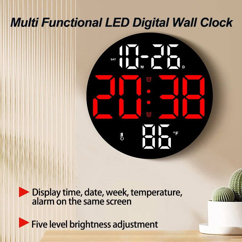 Multi Functional Desk Hanging Dual-Purpose Clock LED Digital Wall Clock Display Time Date Week Temperature Two Sets of Alarms