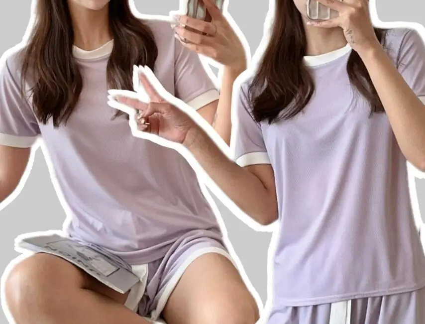 Camisa e shorts casuais de seda gelo para mulheres, manga curta, gola redonda, elástico na cintura, 5 cores, novo, primavera, verão