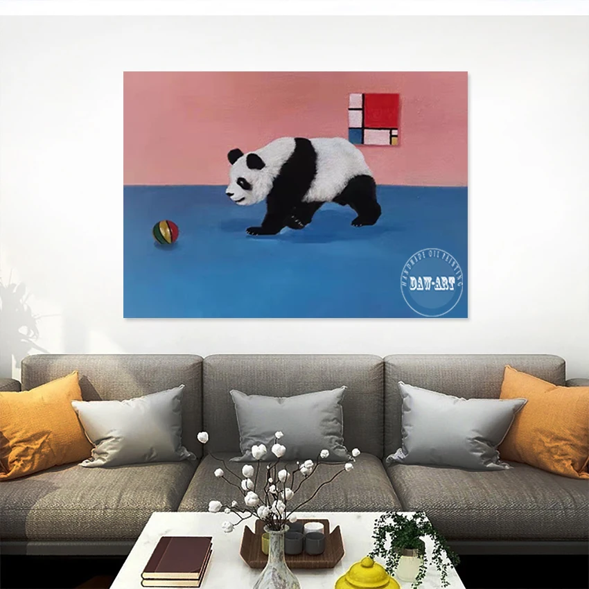 

Абстрактная ручная картина с милой пандой, безрамная, современные картины, дизайн холста с животными, акриловое украшение, художественная стена