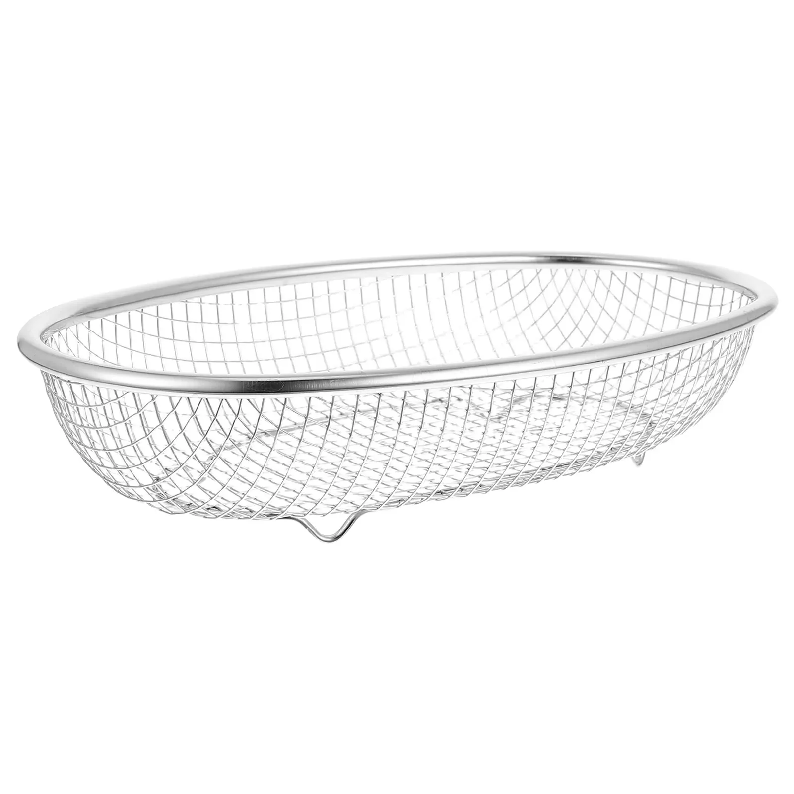 Stainless Steel Oval Basket Kitchen Mesh Strainer Food Drainer for Fruits Vegetables Bread Multipurpose Space Saving Easy Clean