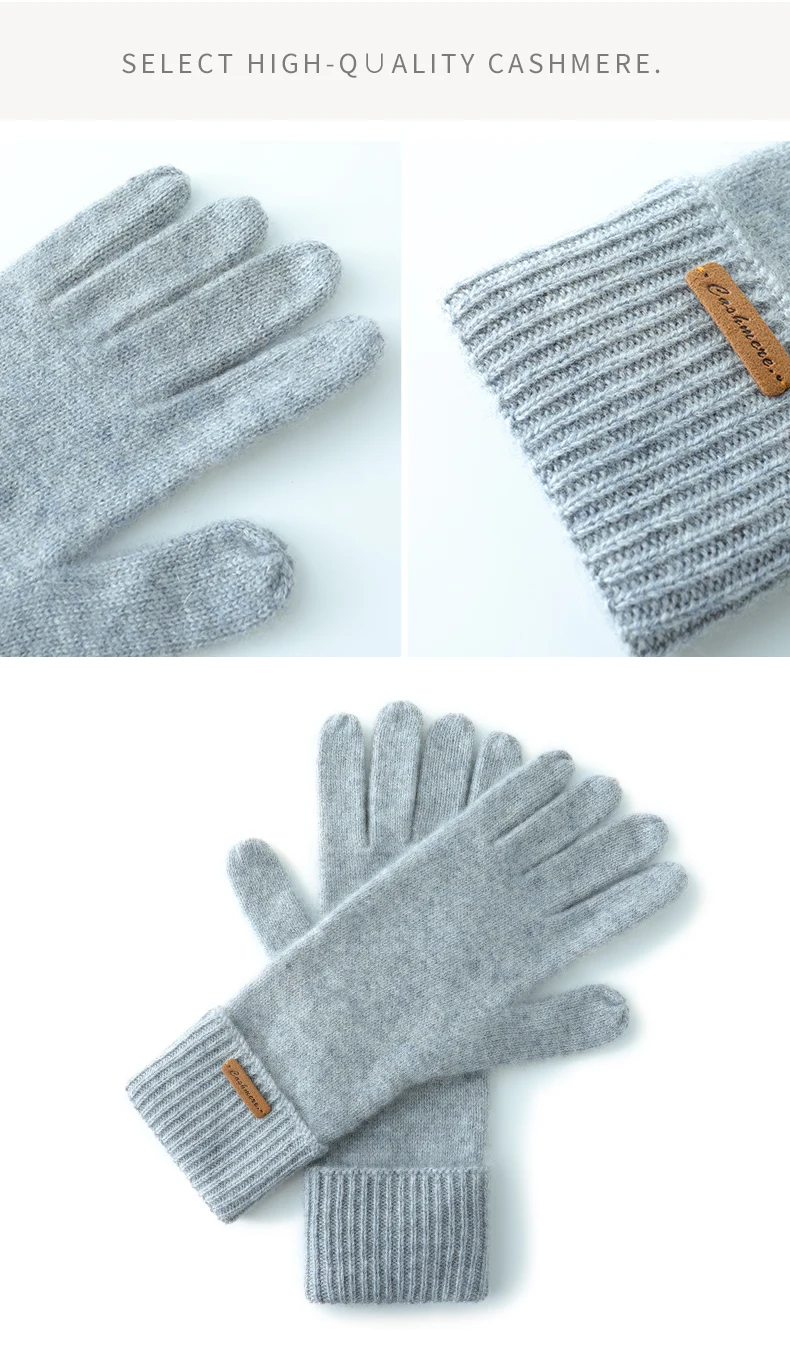 Winter High-Quality 100% Real Cashmere Touch Screen Gloves Women Soft Warm Stretch Knit Mittens Full Finger Guantes Female