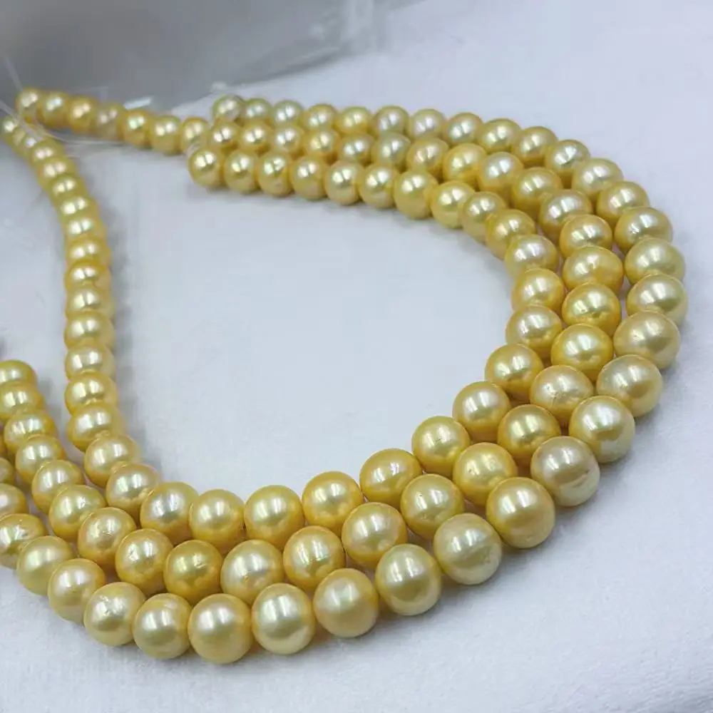 

38cm Yellow DIY New Summer Evening Party Jewelry Natural Freshwater AAA Grade Pearl Round Design Necklace Beads