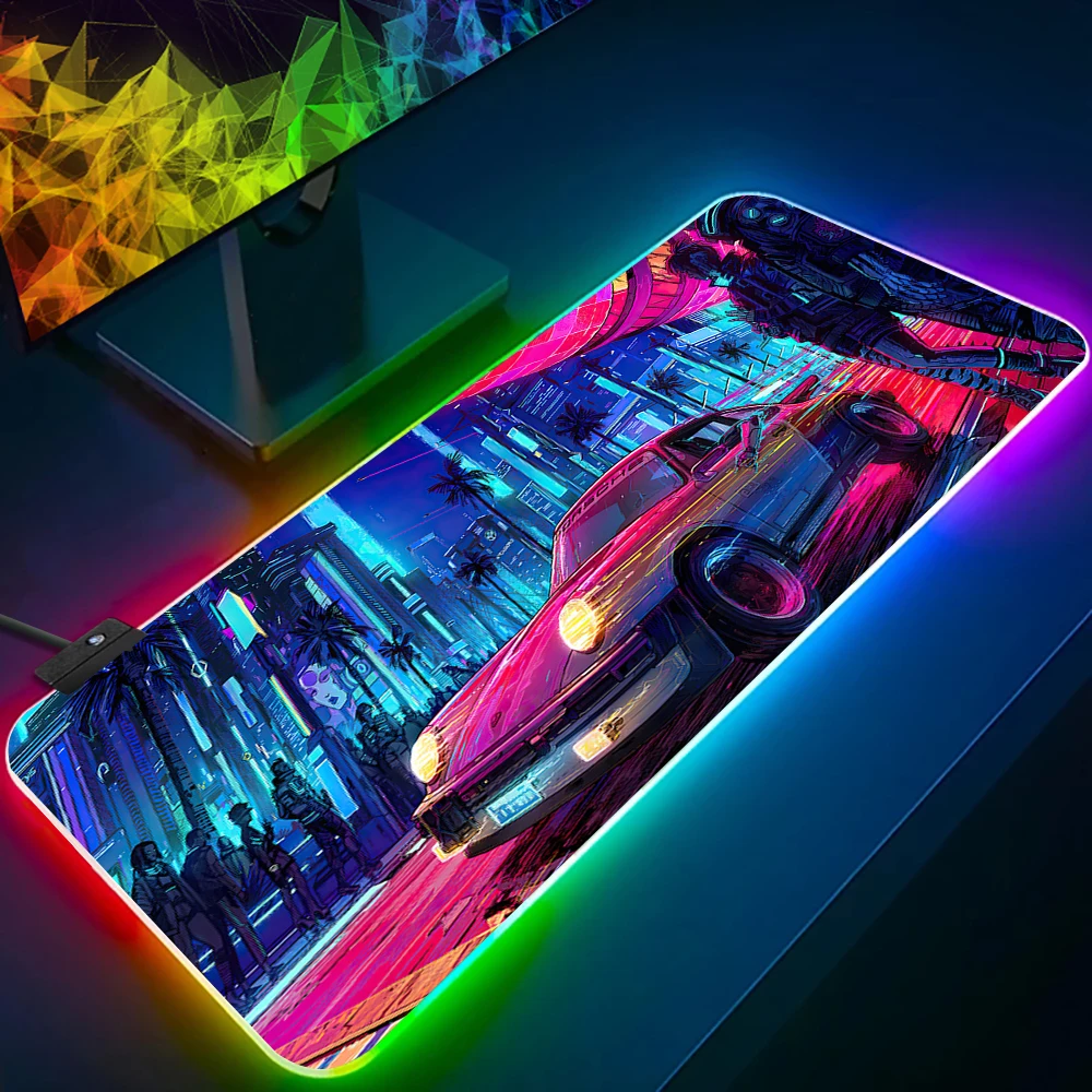 C-Cyberpunks RGB Pc Gamer Keyboard Mouse Pad Mousepad LED Glowing Mouse Mats Rubber Gaming Computer Mausepad