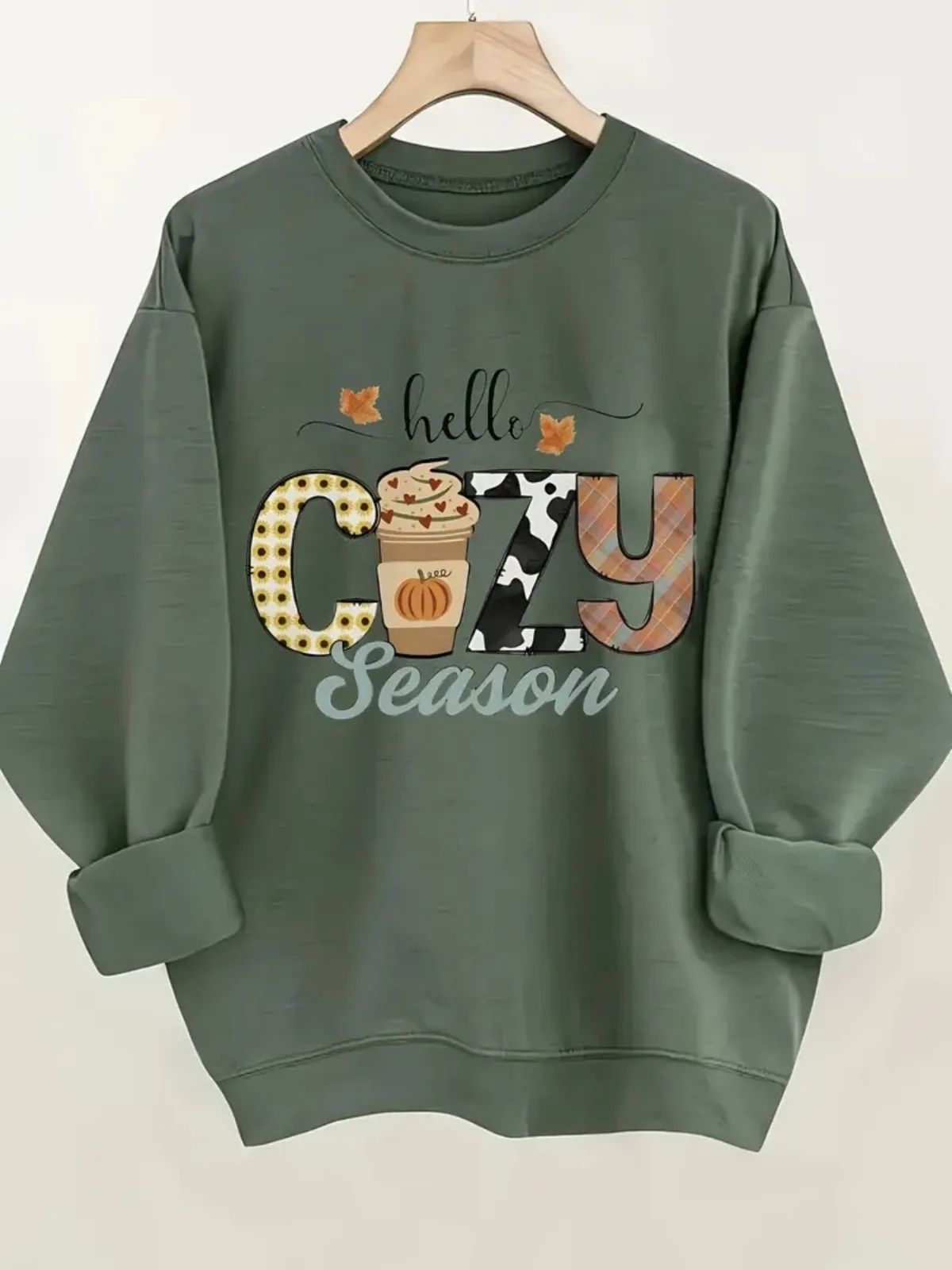 Damska bluza z kapturem w stylu casual z nadrukiem kreskówkowym i literami, wygodna bluza wkładana przez głowę z okrągłym dekoltem, odpowiednia na prezent świąteczny.