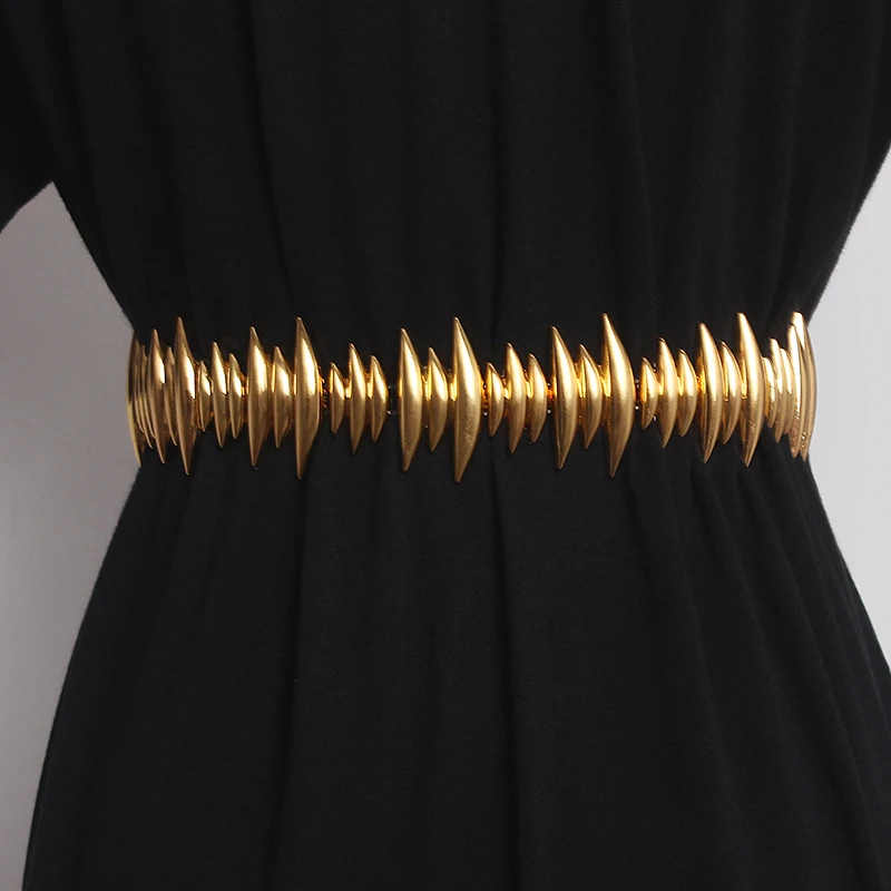 Women's Runway Fashion Gold Metal Fish Cummerbunds Female Dress Corsets Waistband Belts Decoration Wide Belt TB2564