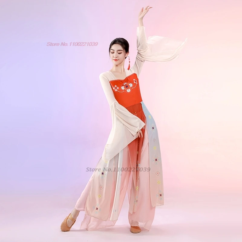 2025년 전통 중국 빈티지 드레스 한푸 레트로 꽃무늬 한푸 상의+하의 세트 전통 무용 공연 의상