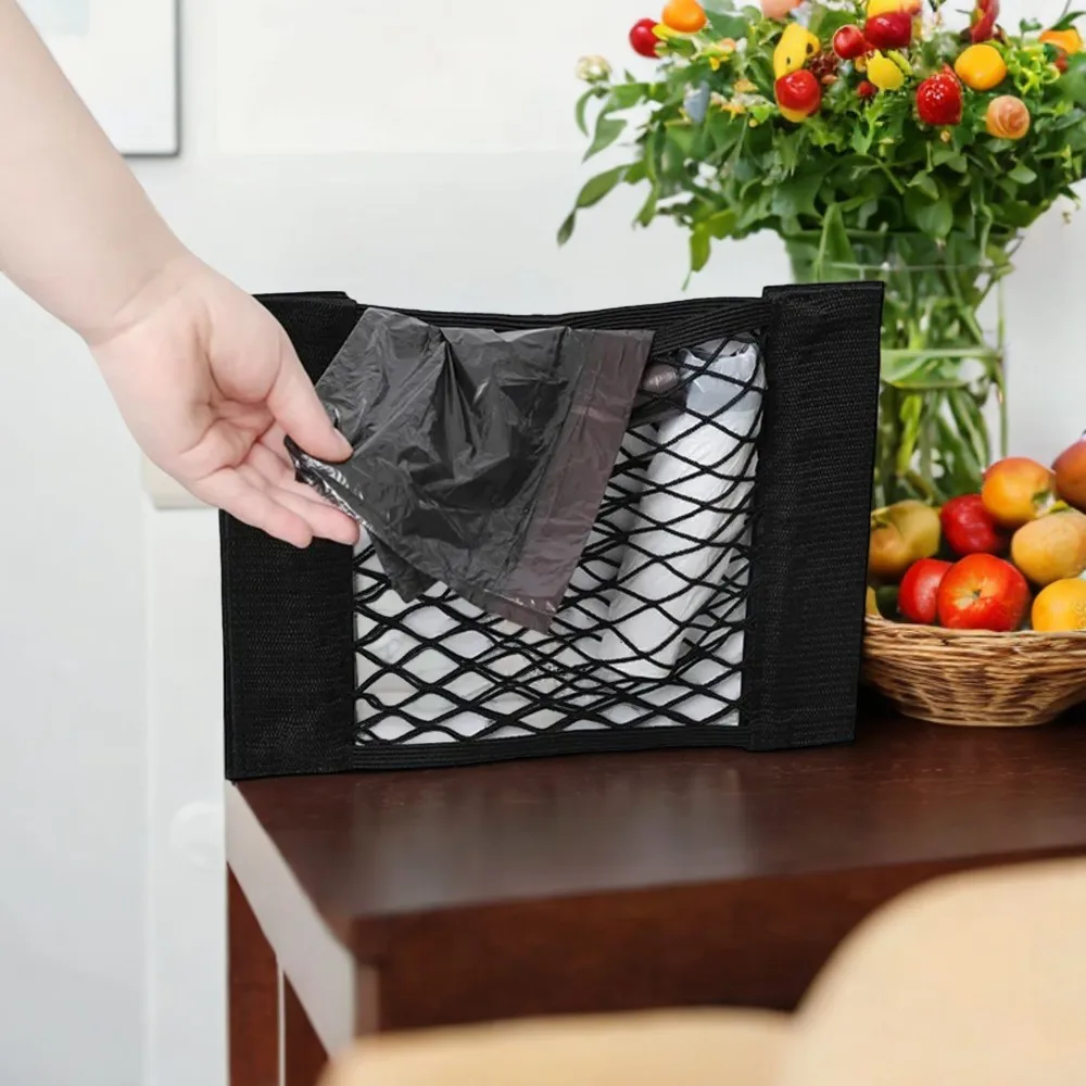 Double-Deck Elastic String Mesh Kitchen Self-adhesive Trash Net Wall Mounted Sundries Organizer - Efficient Storage Solution for