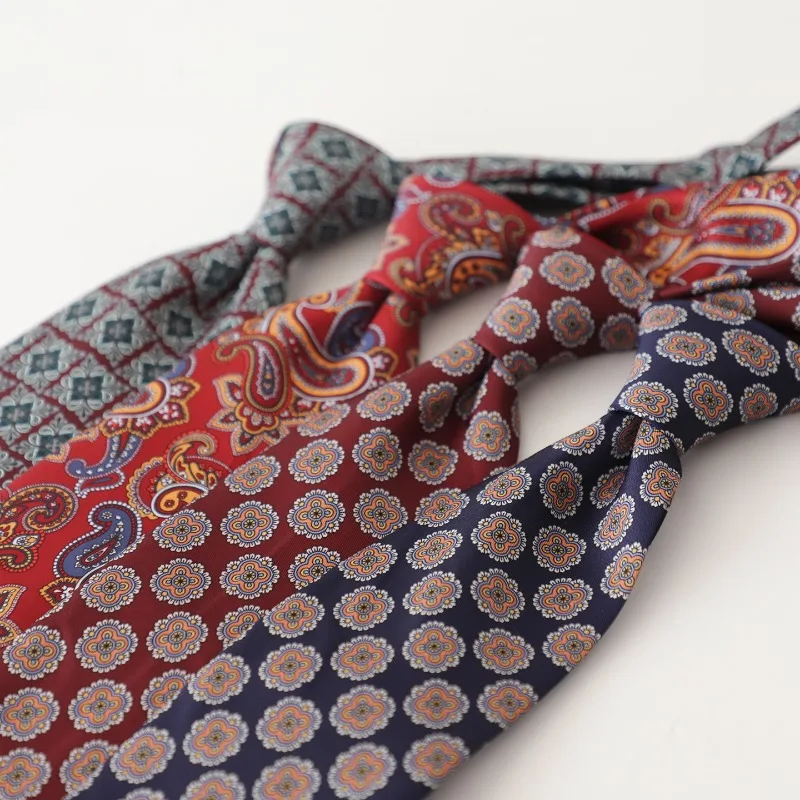 Vintage Printed Tie For Men, 9CM Wide Retro Hong Kong Street Style Necktie, Burgundy Brown Casual Party Banquet Suit Accessory