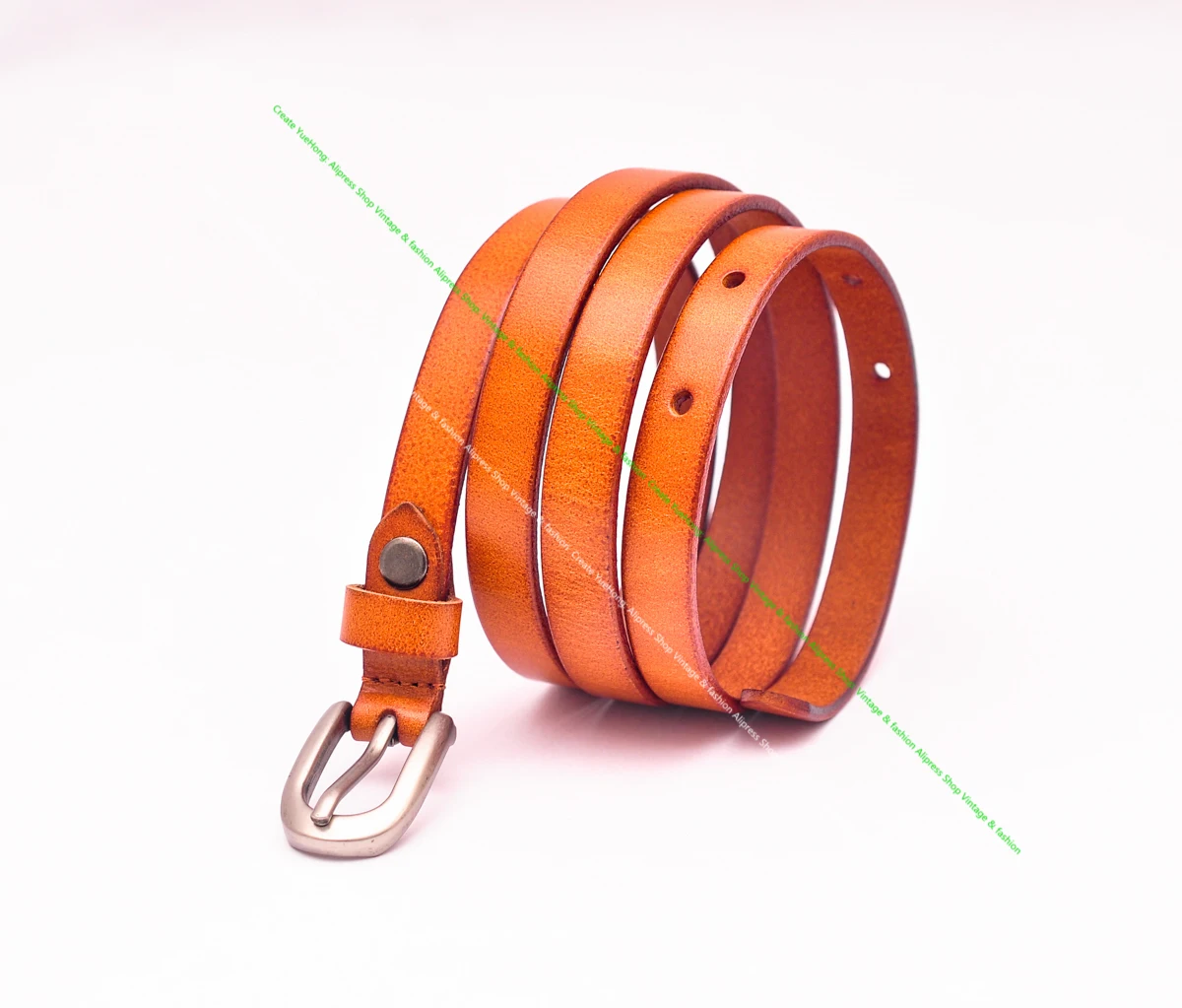 Alloy PIn Buckle Women Belt Orange Genuine Cowhide Leather Female Waist Belt Simple Thin Waistband for Dress Coat