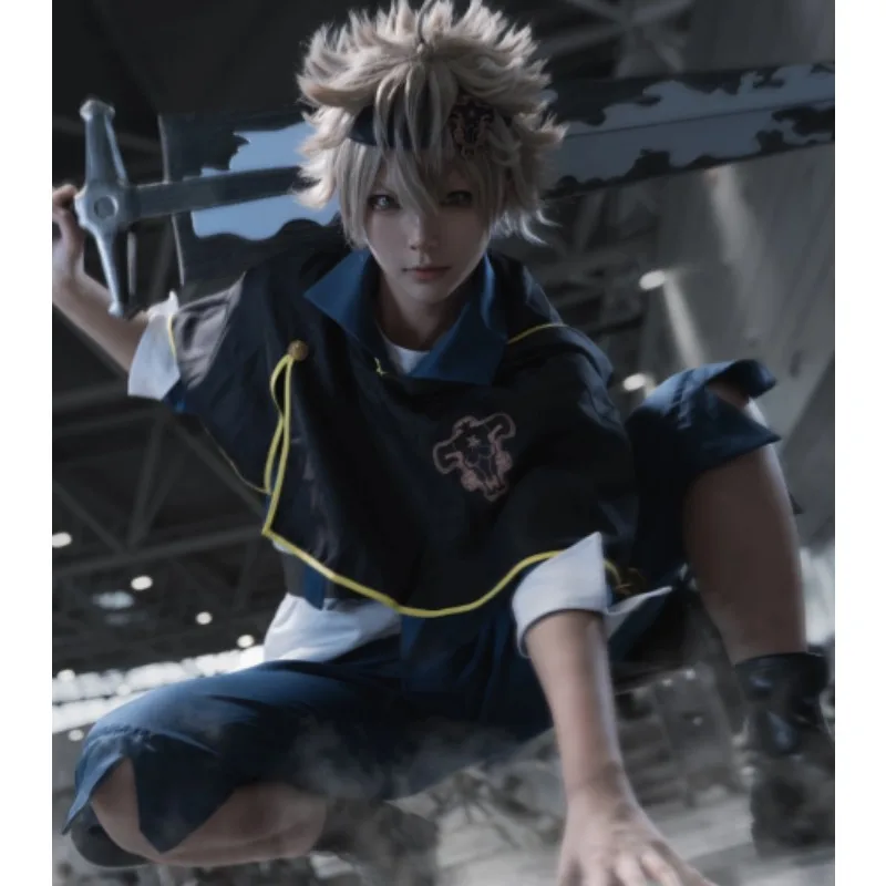 

Asta Cosplay Costume Black Hooded Cloak Cape Outfit Full Set Coat Pants Belt Bag For Men Halloween