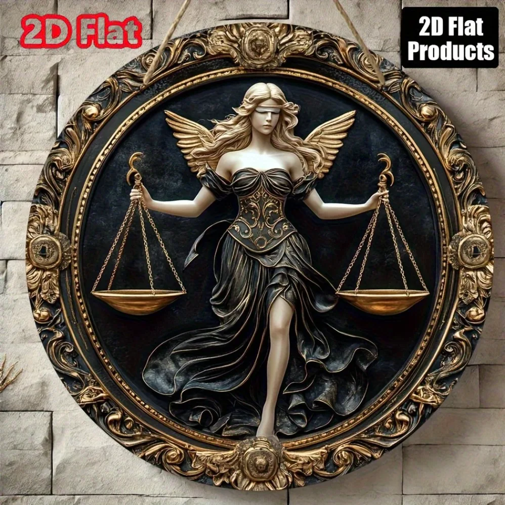 Vintage Libra Zodiac Wall Art with Lady Justice Scales - Unique Cafe Decoration & Holiday Gift