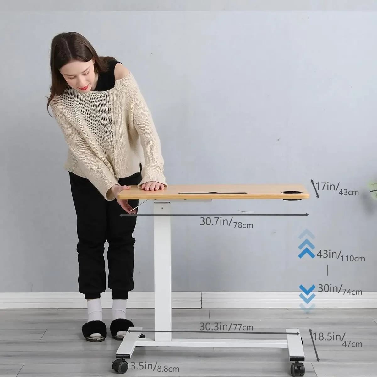 Table,Bed Desk,Hospital Bedside Table,Pneumatic Mobile Laptop Computer Standing Desk Cart with Tray