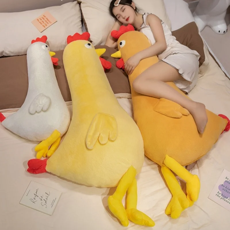 

140cm Soft Pillow Stuffed Long Chicken Plush Pillow Bed Backrest Sleeping Cushion Dolls Home Decoration Birthday Gift for Friend