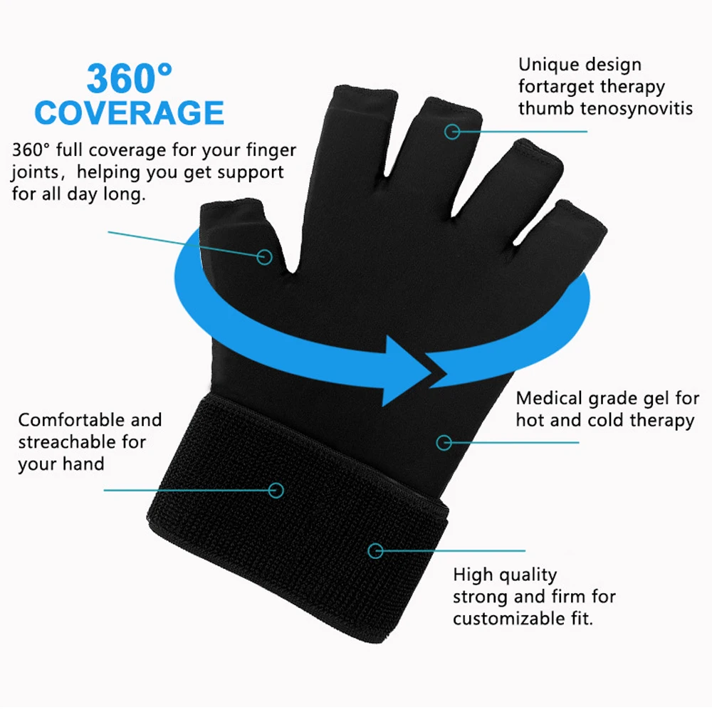 Hot&Cold Compress Glove Finger Ice Pack Adjustable Wrist Strap Hand Ice Pack Reusable Gel Cold Pack for Tendinitis Hand Massage