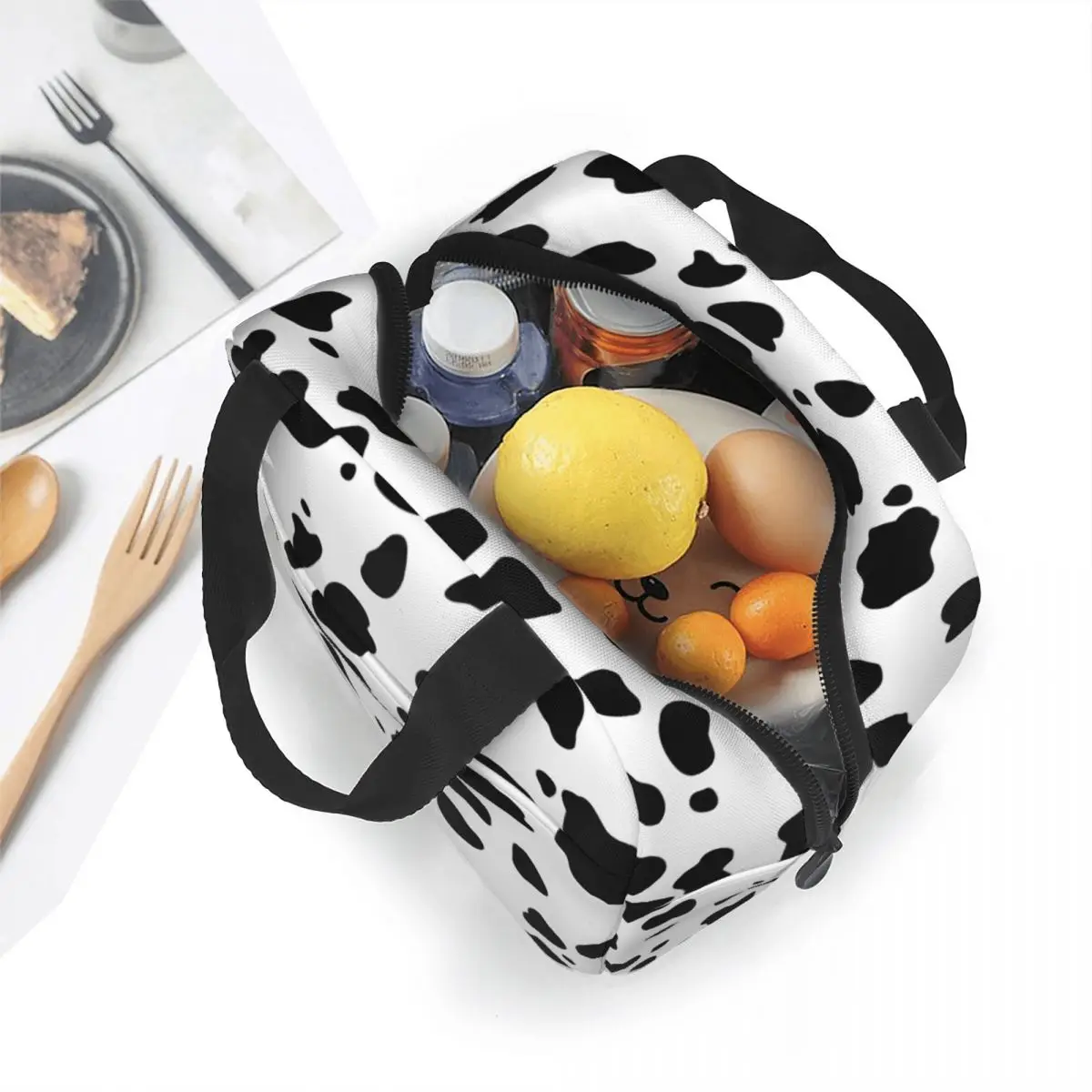 Dalmatian Spots Animal Texture Insulated Lunch Bag High Capacity Dog Lover Lunch Container Cooler Bag Tote Lunch Box Picnic