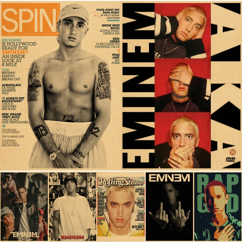 Retro  Rapper Eminem the Famous American Art Poster  Kraft Paper Sticker  Room Bar Cafe Room Wall Decor