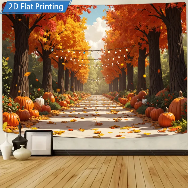 [2D شقة] 1 قطعة 4x16 بوصة علامة معدنية الخريف الغابات مسار اليقطين المشهد 2D الطباعة المسطحة المعادن جدار ديكور فني