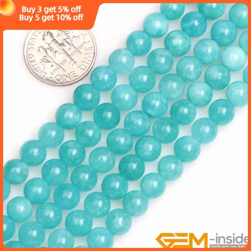 Blue Amazonite Color Jades Round Loose Beads For Jewelry Making Strand 15