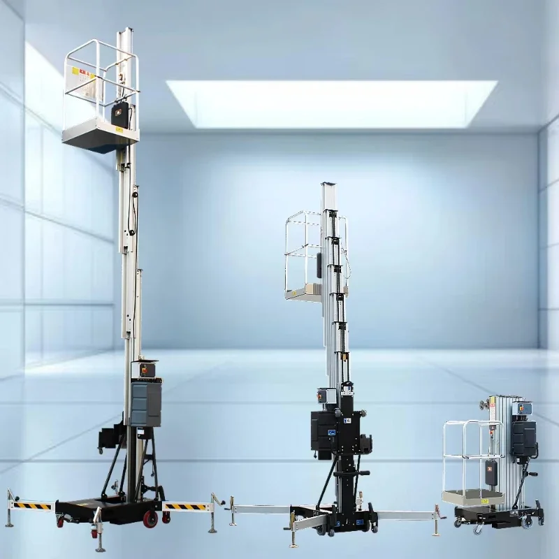 

A vertical mast, aluminum alloy electric lift that pushes the vertical mast lift