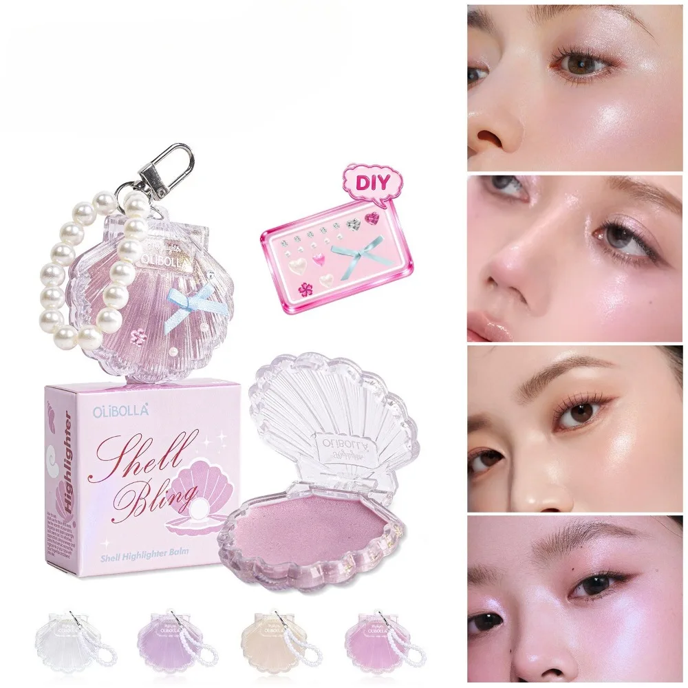 Paleta de Iluminador Facial Sweet Shell, Paleta de Iluminador Facial de Alto Brillo, Acabado Natural Luminoso, Polvo Compacto Suave con Brillo Perlado