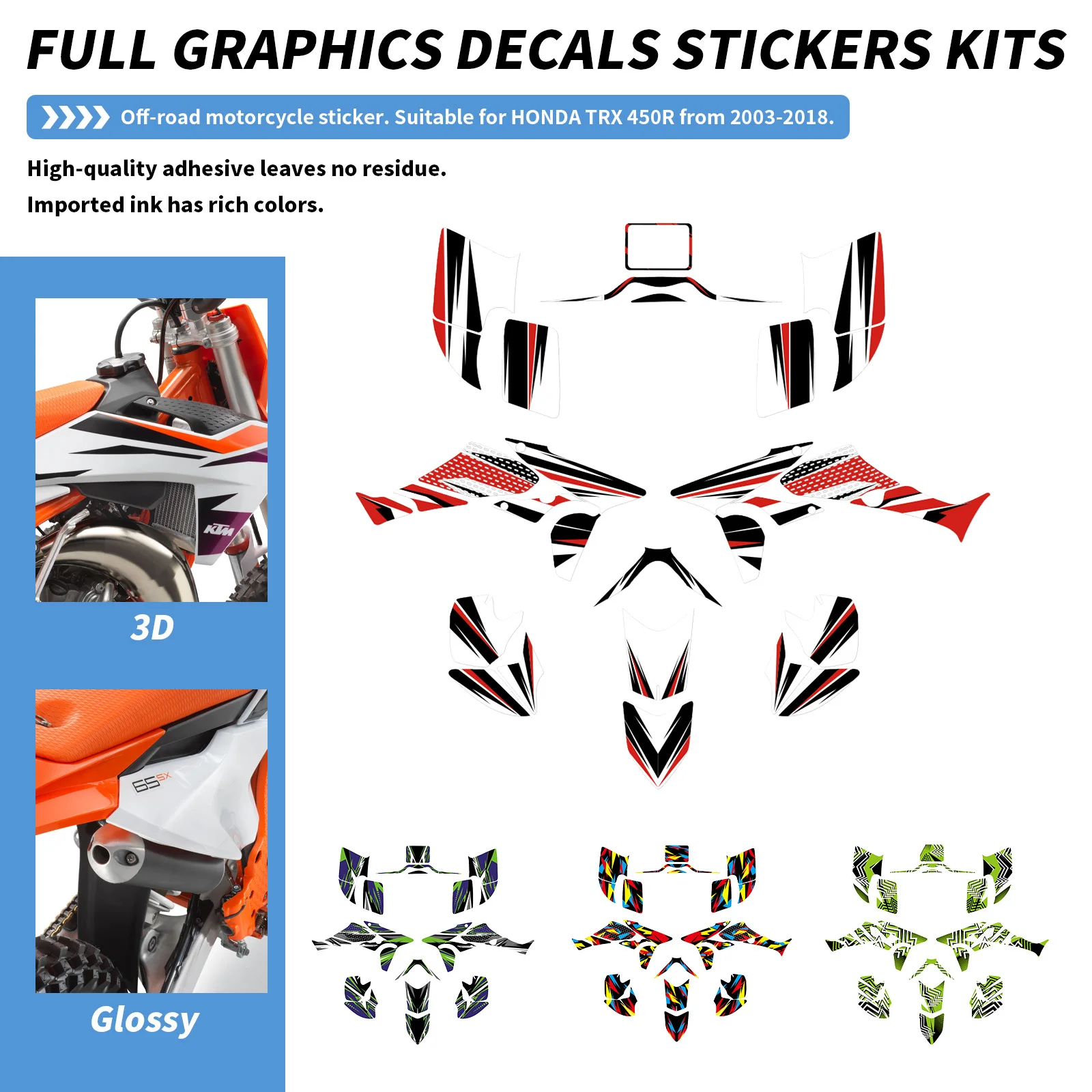 Fit For HONDA TRX450R TRX 450R Fourtrax ATV TRX 450 R 2003 2004 2005 2006 2007 2008 2009 2010 2011 2012 2013 2014 2015 2016 2017 2018 Fairing Graphics Background Decals Sticker Kit