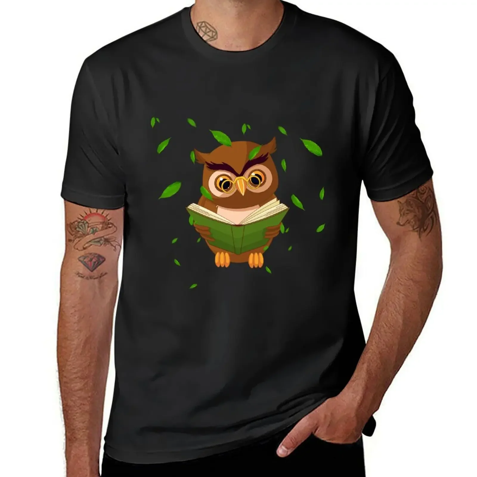 

Owl Reading Book T-Shirt vintage clothes blue archive men clothing