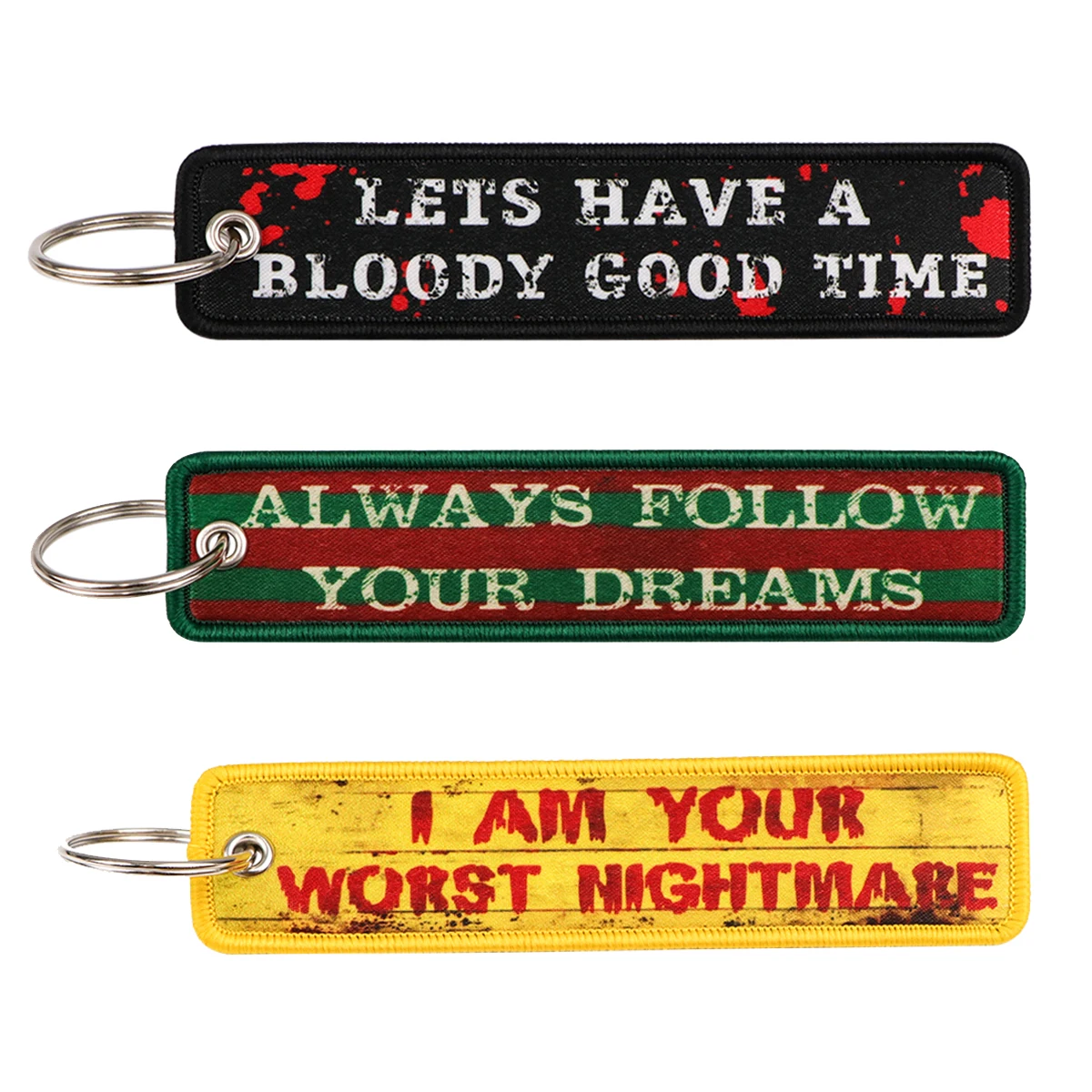 Movie Retro Key Tag Embroidery Key Fobs Keychains for Car Motorcycles Keys Holder Keyring Halloween Jewelry Accessories Gifts