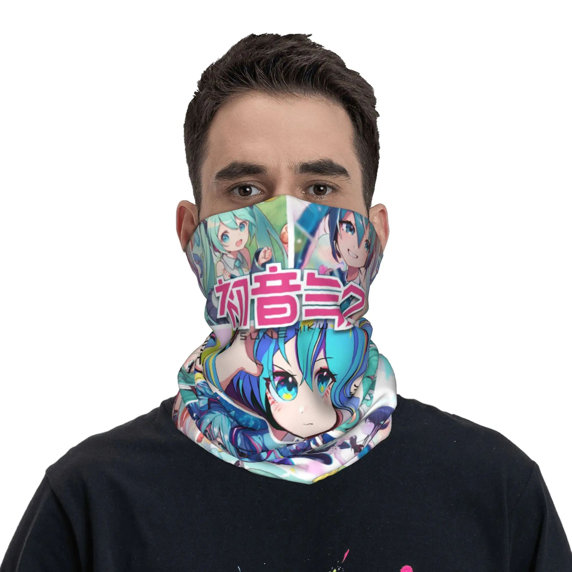 Hatsune Miku Anime Bandana cuello polaina para senderismo ciclismo mujeres hombres envoltura bufanda pasamontañas calentador cara bufanda cubierta