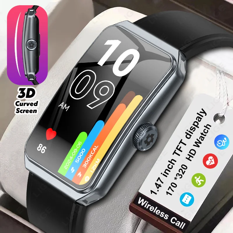 

LIGE New 1.47" HD Curved Screen Smartwatch Men Bluetooth Call AI Voice Fitness Tracker Women Smart Watch For Android IOS 2025