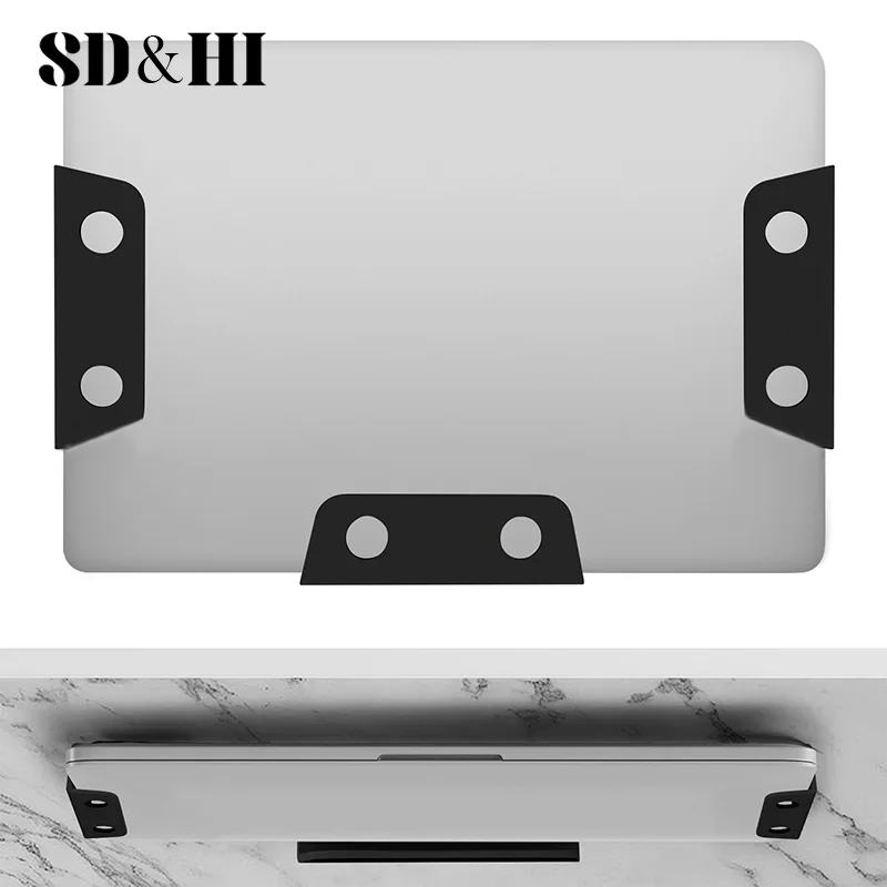 Under Table Laptop Holder Portable Notebook Storage Bracket Stand Mount Desktop Organizer With Anti-Scratch Silicone Pad