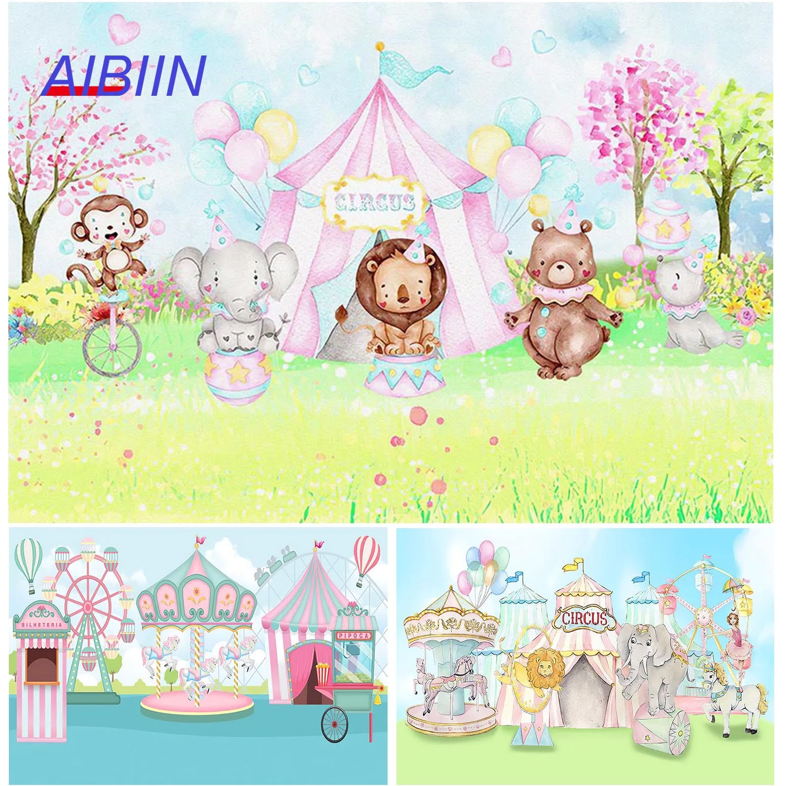 AIBIIN Circus Photography Backdrop Newborn Baby Shower Birthday Party Decor Background Ferris Wheel Animal Perform Stage Banner