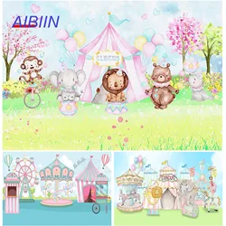 AIBIIN Circus Photography Backdrop Newborn Baby Shower Birthday Party Decor Background Ferris Wheel Animal Perform Stage Banner