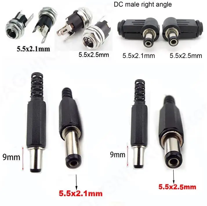 DC 5.5*2.1/2.5mm Plug Socket With Nut 5.5x2.1mm/5.5x2.5 mm DC Power Jack Male Female Panel Mount Connector V27